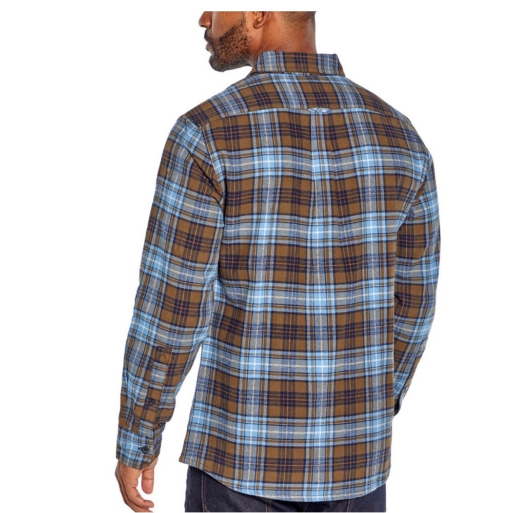 Men's Blue and Brown Button up Flannel
